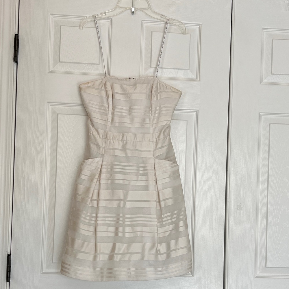 Lily Pulitzer "Blossom" Strapless Ivory White With Stripes 100% Silk Mini Dress